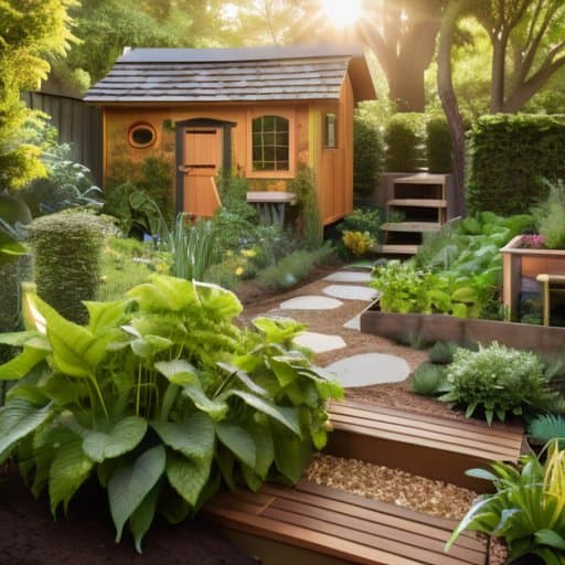 Lush edible garden, Permaculture backyard landscaping